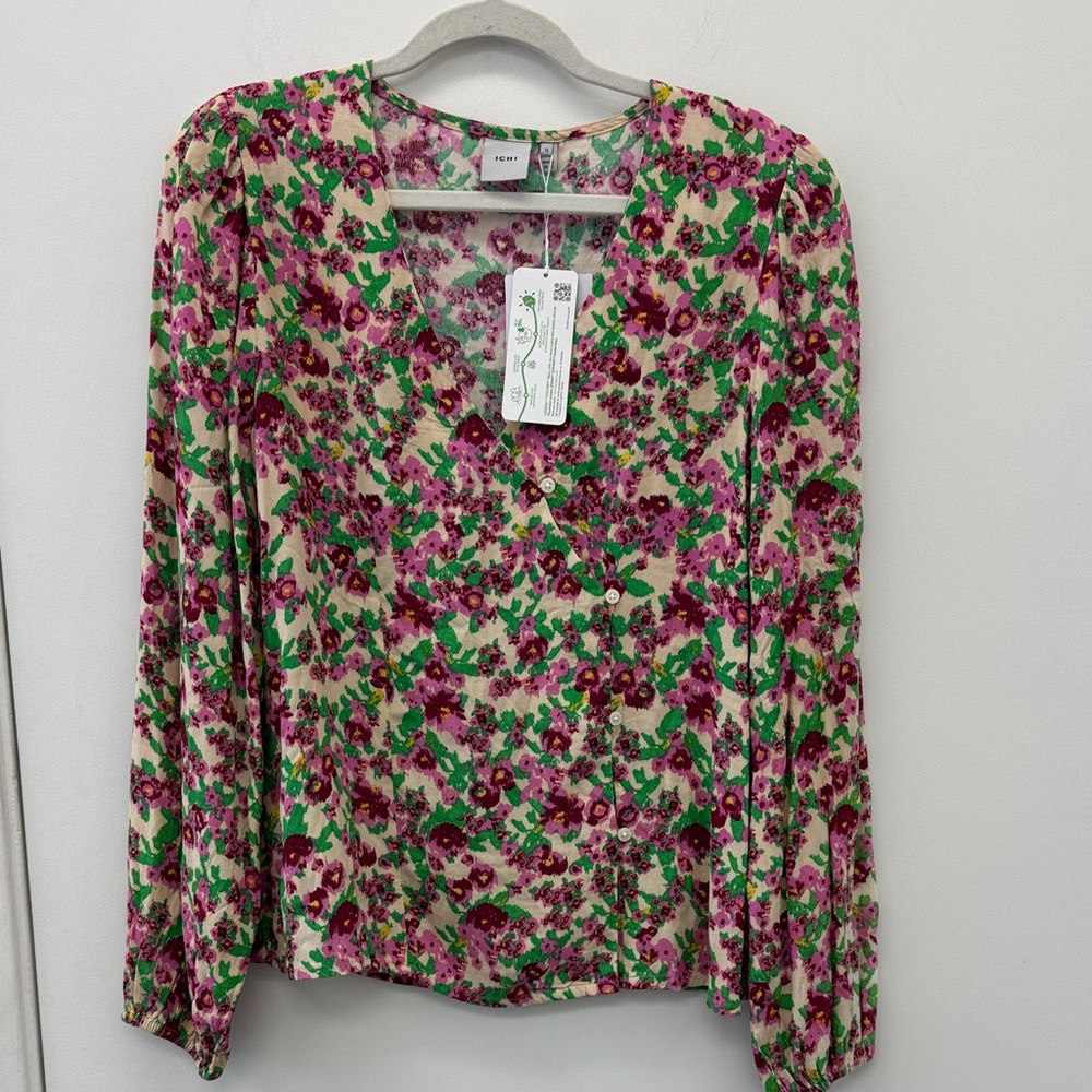 ICHI Floral V-Neck Blouse